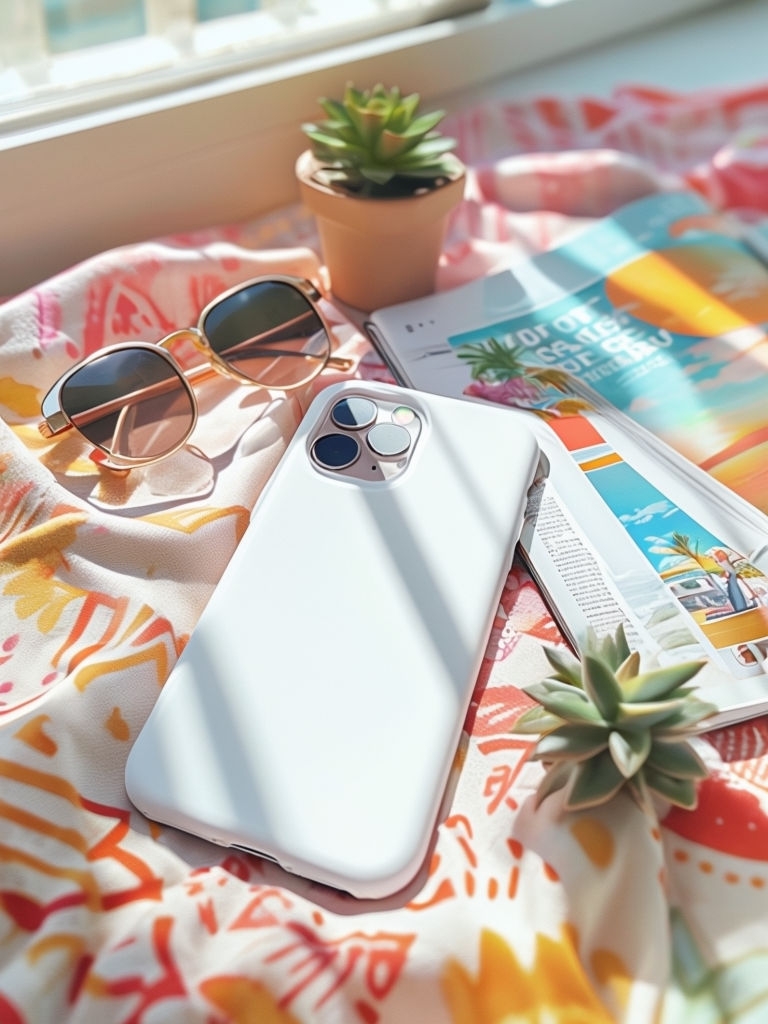 Sleek Customizable Phone Case on Vibrant Summer Fabric Mockup