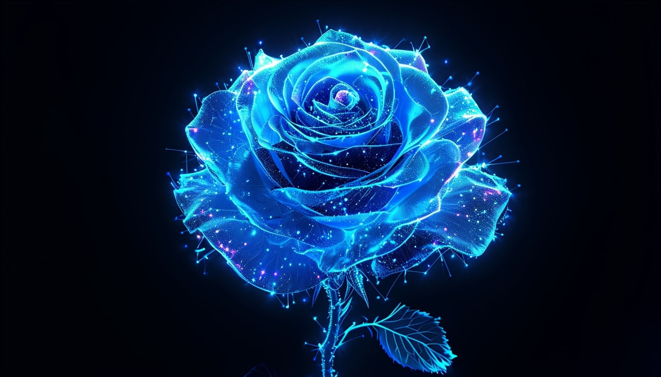 Ethereal Neon Blue Rose 3D Rendering with Futuristic Accents Virtual Backgrounds