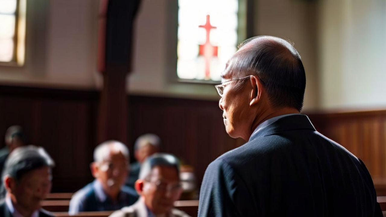 Picture the back of a middle-aged Asian missionary with not by steve jung - Playground