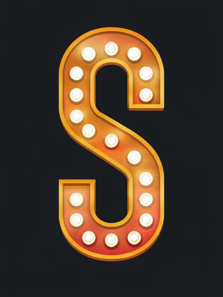 Vintage Gold Marquee Letter S Illustration Monogram