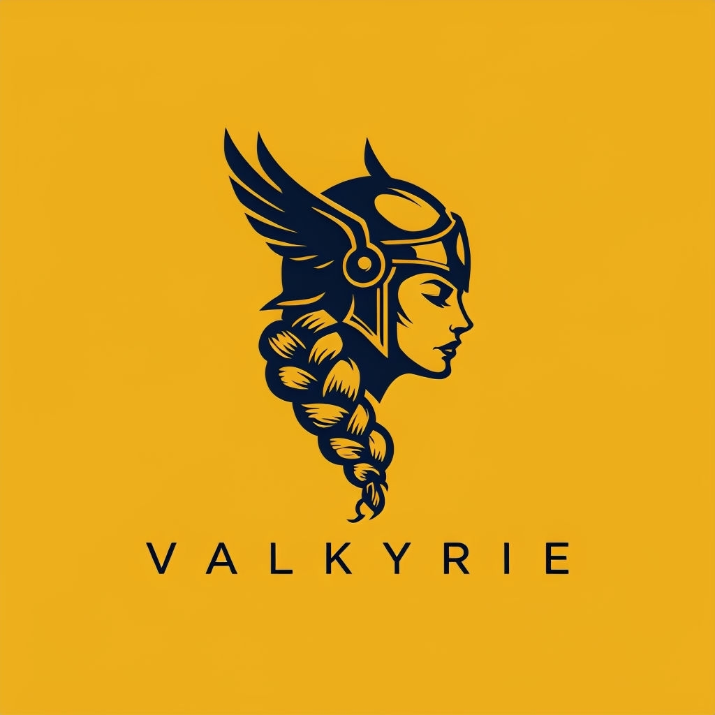 Minimalist Navy Blue Valkyrie Logo on Golden Background Logo