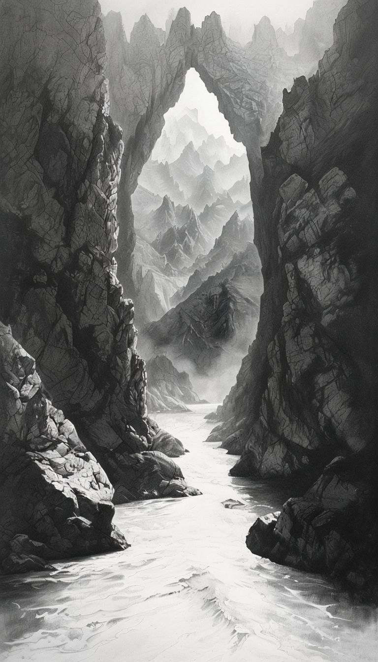 Dramatic Monochromatic Landscape with River and Mountains Mobile Wallpaper