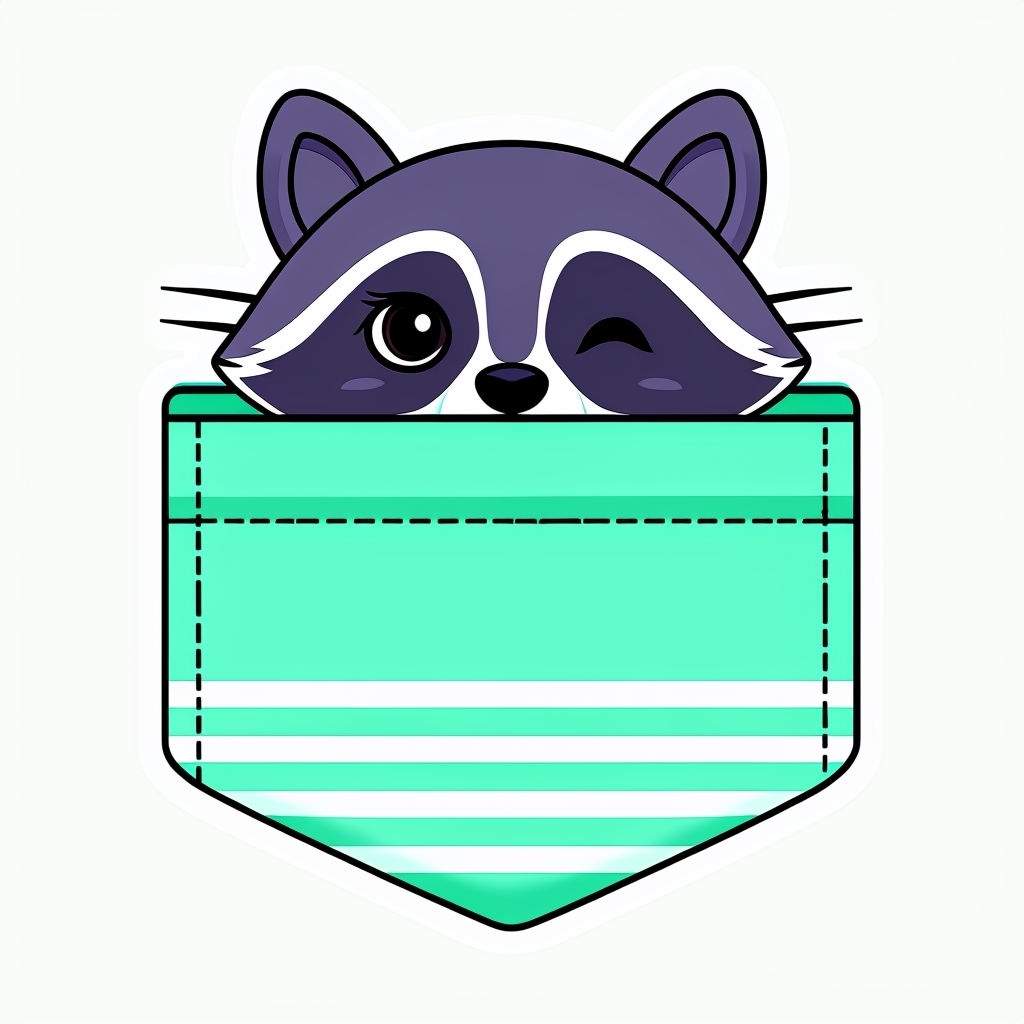 Adorable Raccoon Peeking from Mint Green Pocket Sticker