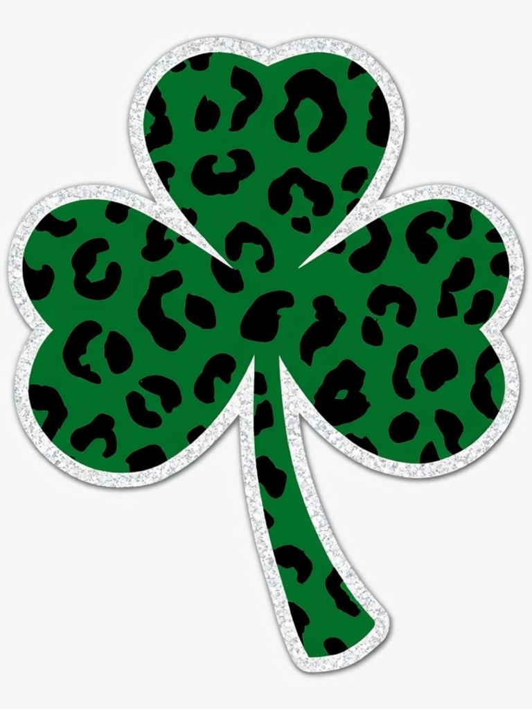 Leopard Print Shamrock Graphic with Glitter Outline Sticker