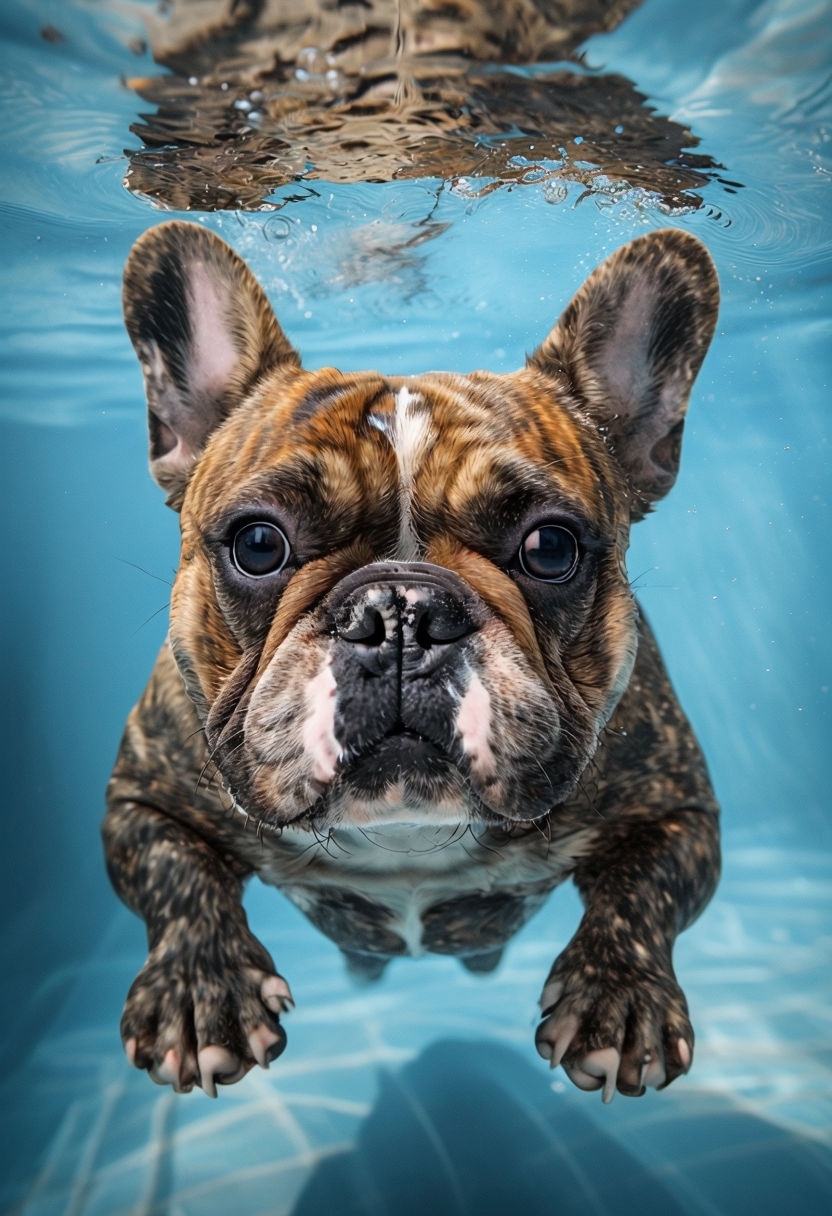 Curious French Bulldog Swimming Underwater Photograph Art