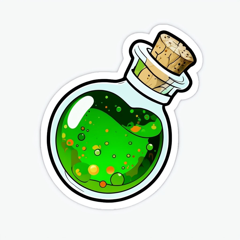 Whimsical Green Potion Bottle Die-Cut Sticker Design