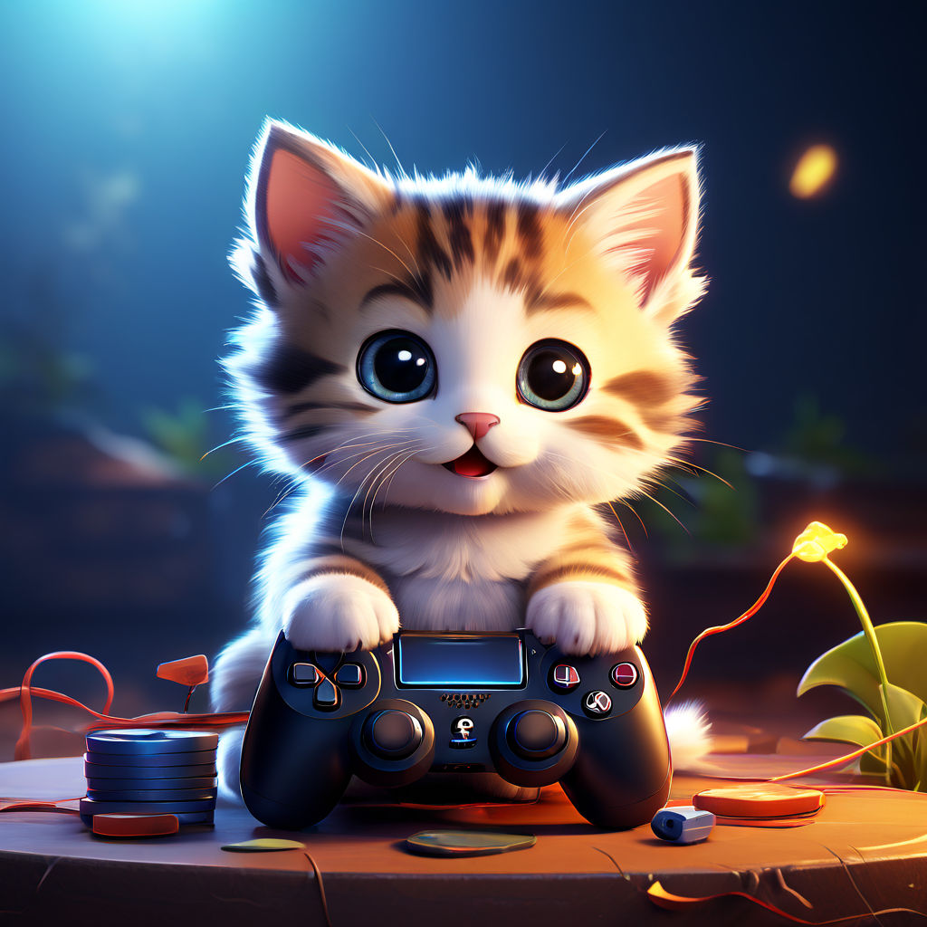 cute cartoon cat playing video games