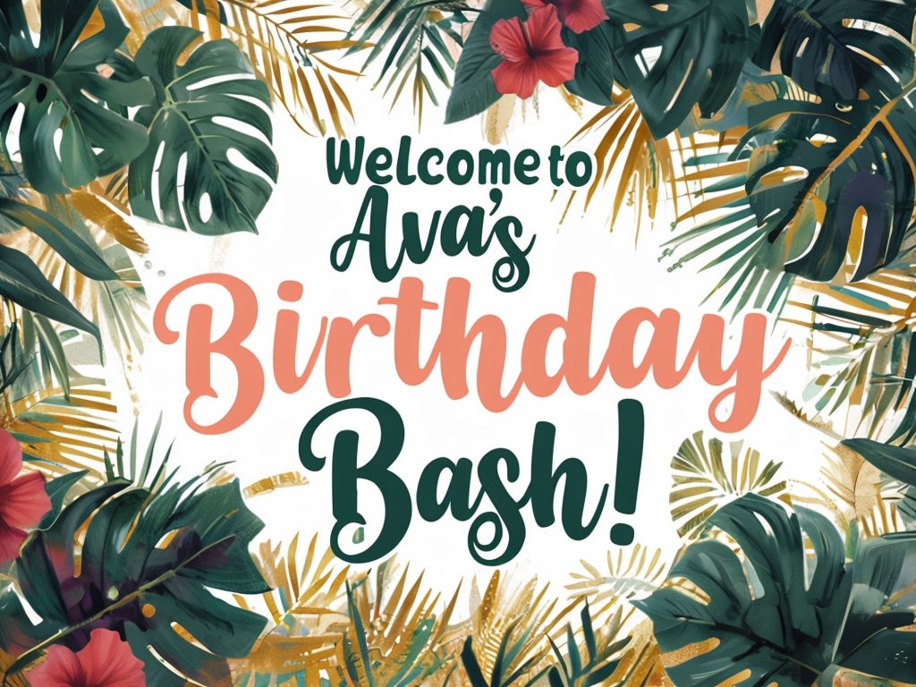 Tropical Birthday Party Welcome Sign for Ava's Celebration Signs