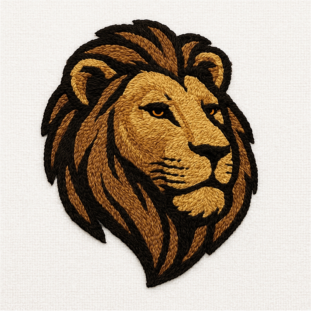 Intricate Embroidered Lion Head Patch for Hats
