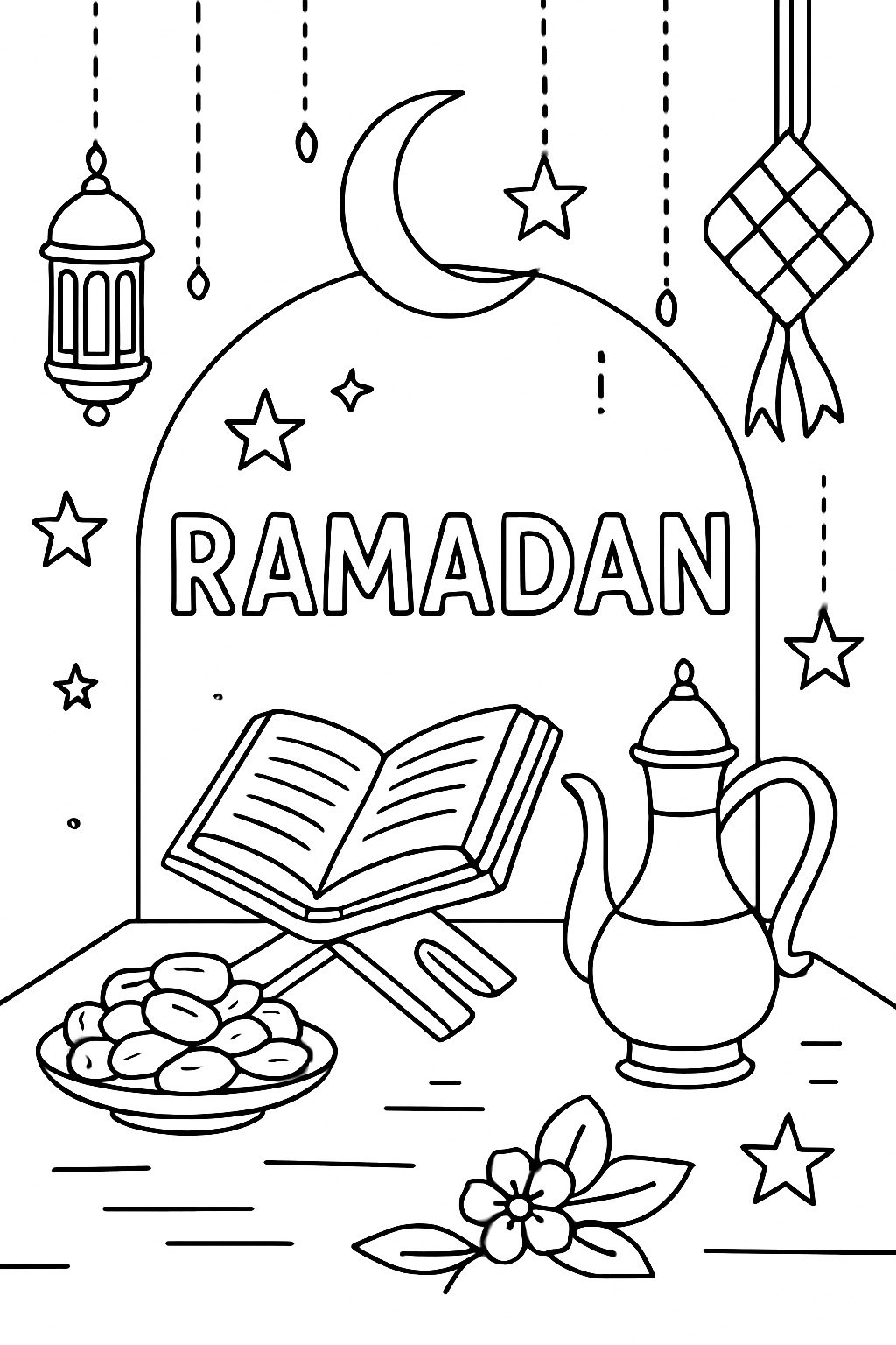 Minimalist Ramadan Celebration Design for Relaxing Coloring Book Pages