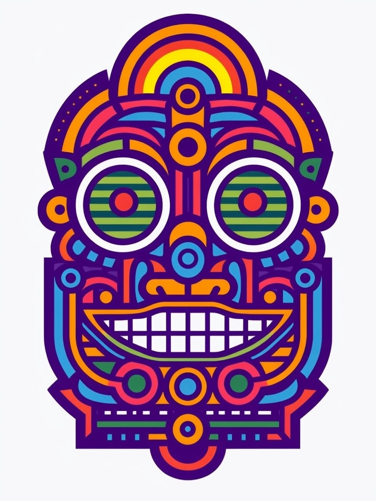 Vibrant Abstract Tribal Mask Illustration T-Shirt