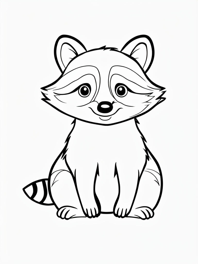 Cute Cartoon Raccoon Line Drawing for Coloring Book Pages