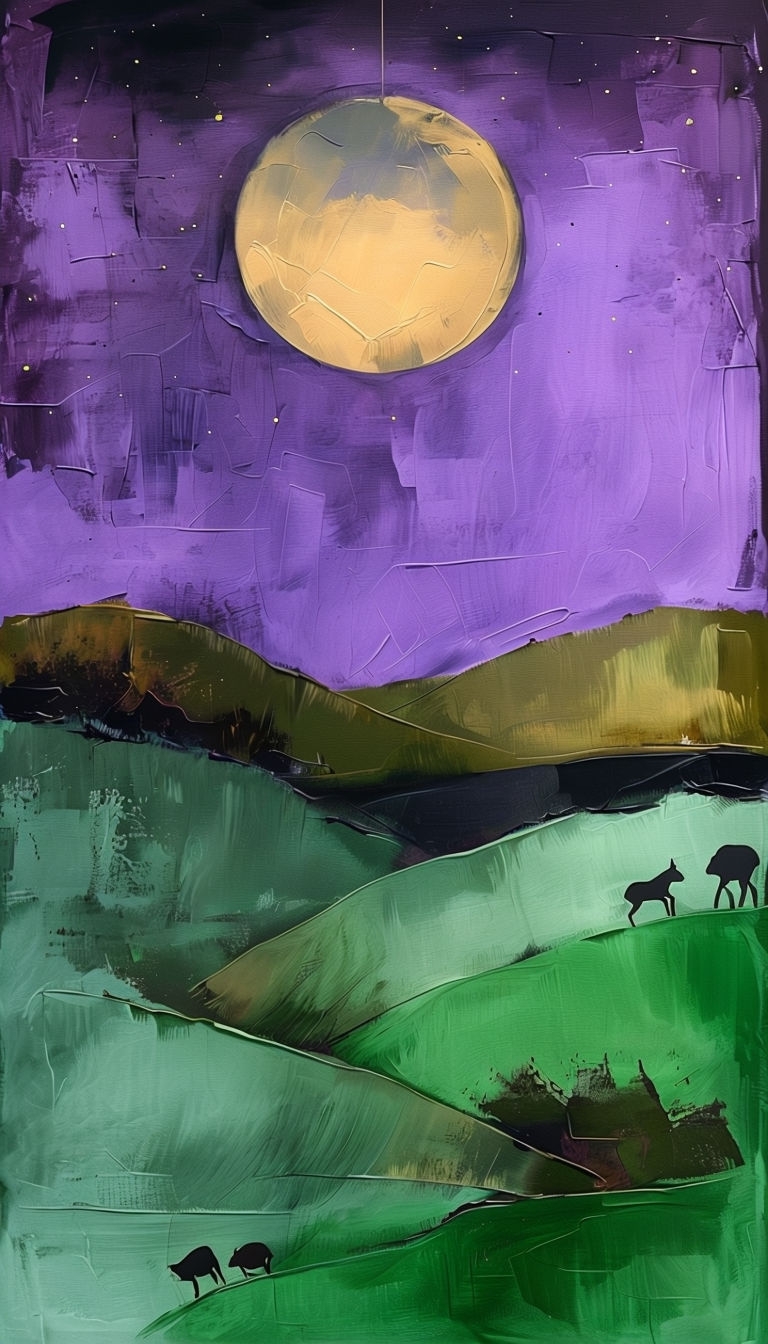 Serene Landscape with Bold Moon and Textured Sky Mobile Wallpaper
