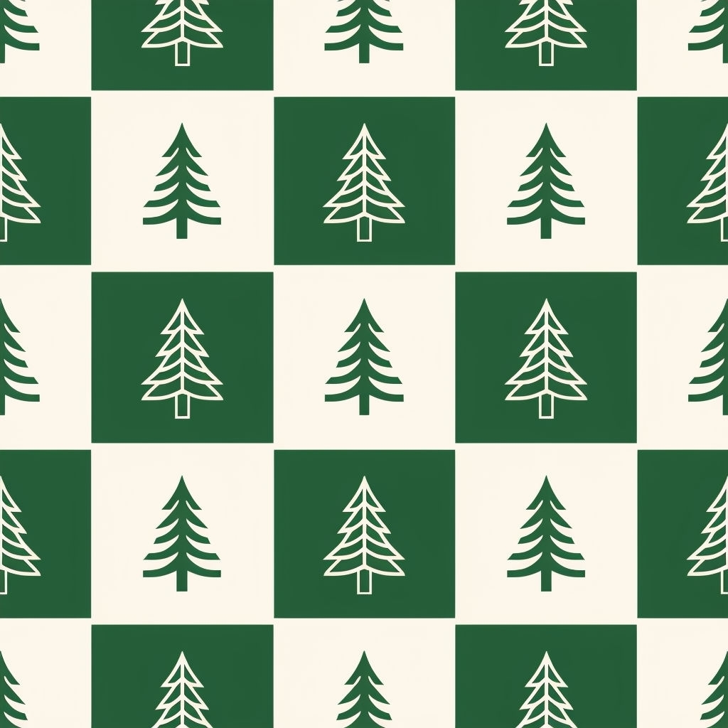 Modern Forest Green Checkerboard Christmas Tree Pattern Sticker