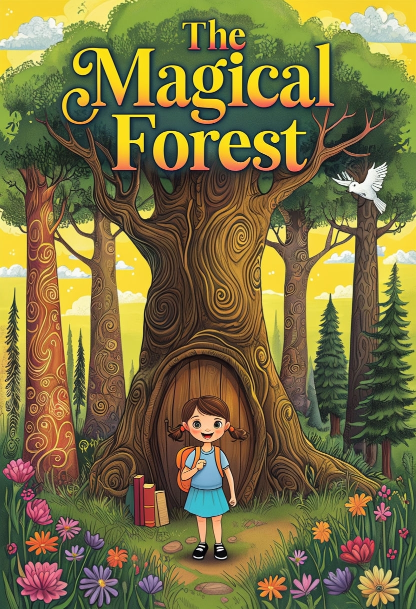 Whimsical Cartoon Magical Forest Cover Art for Children's Book EBook Cover