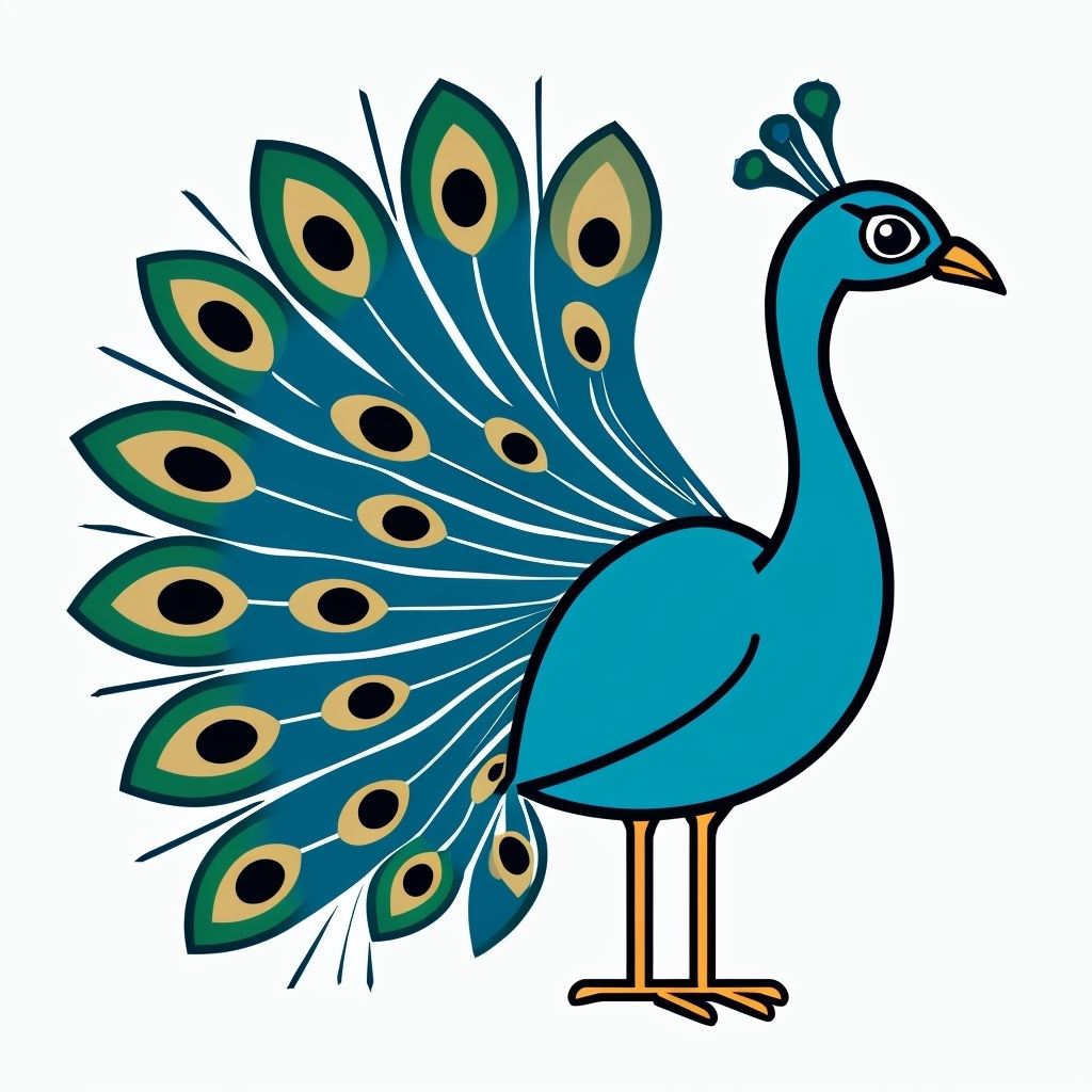 Vibrant Cartoon Peacock Icon with Bold Tail Feathers Sticker