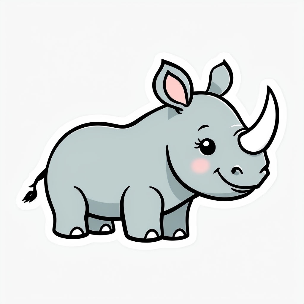 Cute Cartoon Rhinoceros Character Illustration Sticker