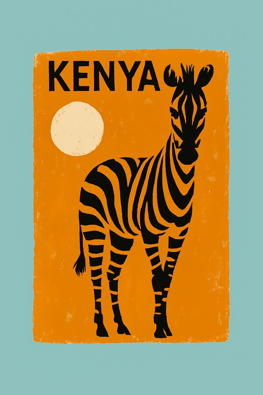 Bold Amber Zebra Illustration with African Safari Theme Poster