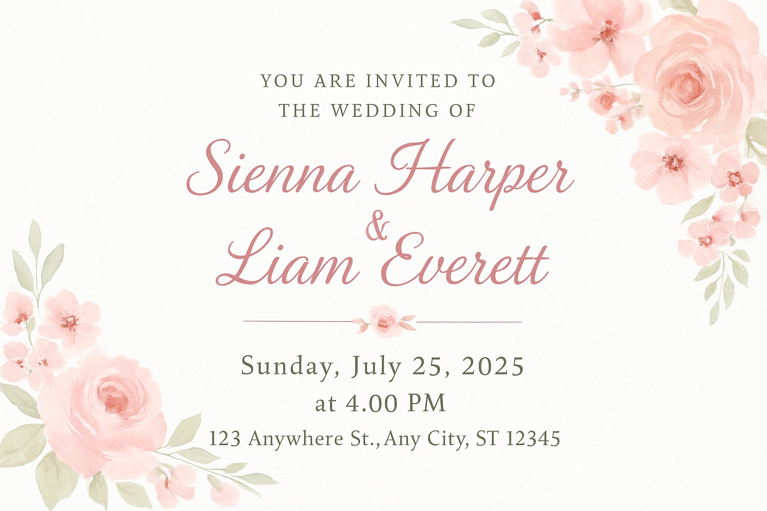 Elegant Floral Wedding Invitation Card Design in Pastel Colors