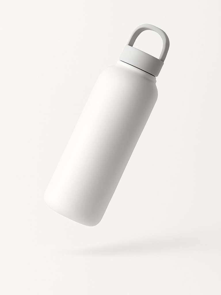 Sleek White Minimalist Water Bottle Product Photography Mockup