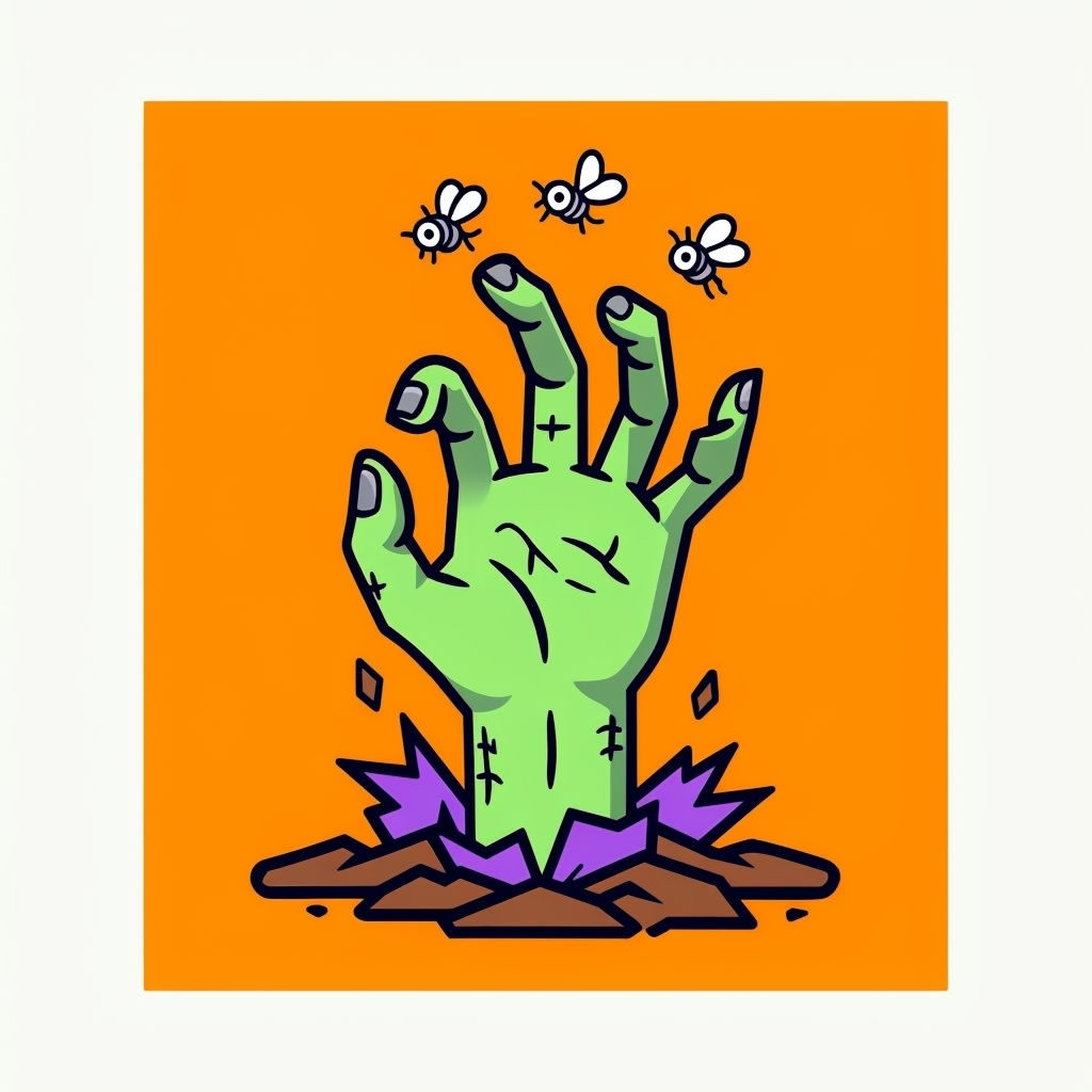 Creepy Cartoon Zombie Hand Rising from the Ground Sticker