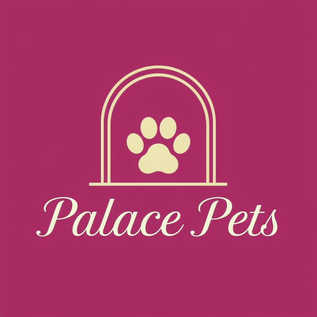 Modern Whimsical Palace Pets Logo with Elegant Arch Design Logo