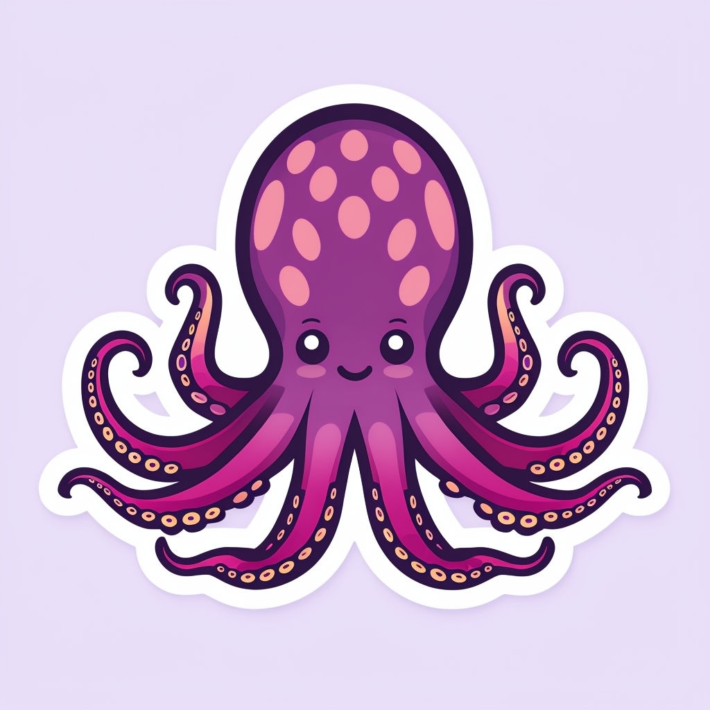 Cheerful Cartoon Octopus Illustration with Vibrant Colors Sticker