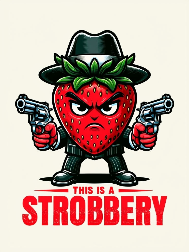 Fierce Cartoon Strawberry Character with Revolvers T-Shirt