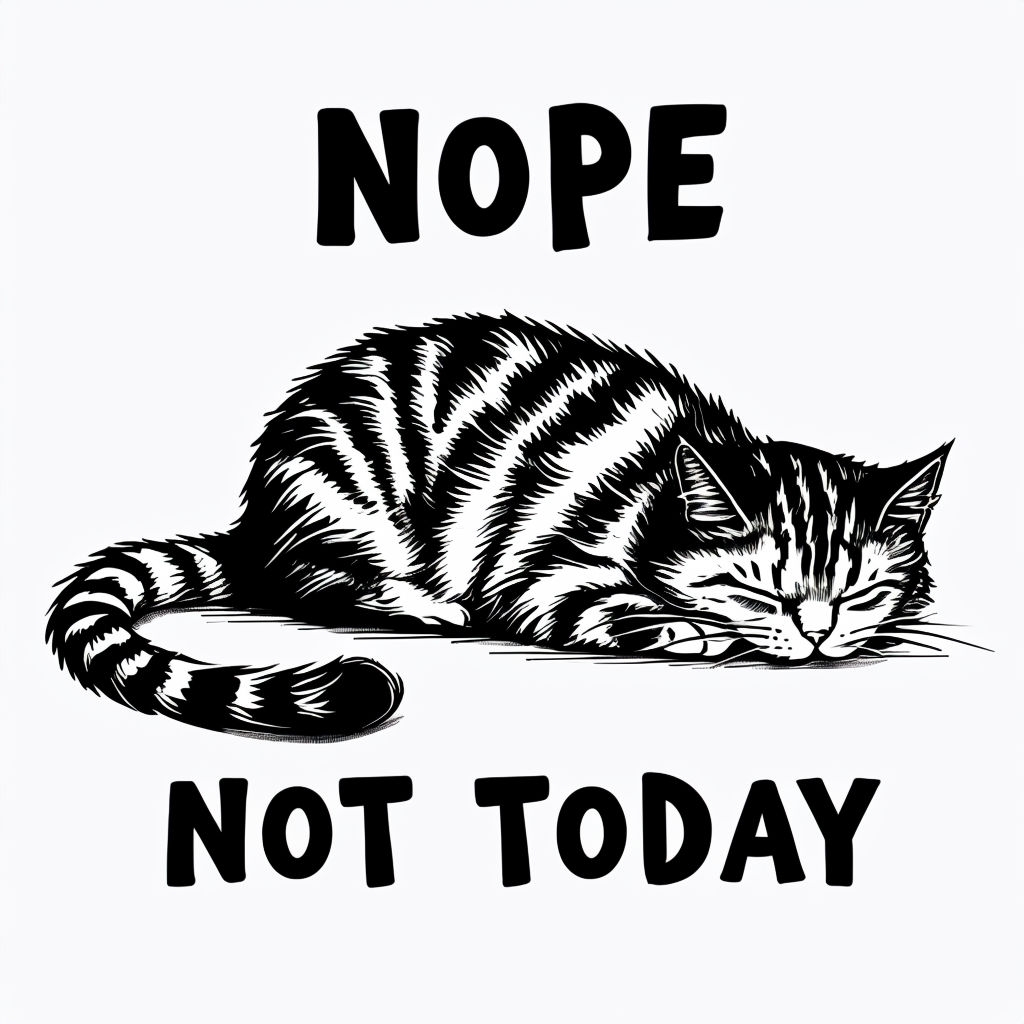 Humorous Black and White Tabby Cat 'Nope Not Today' T-Shirt