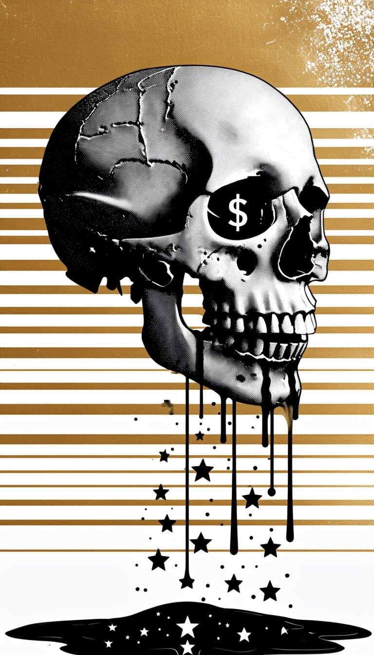 Surreal Skull with Dollar Sign and Dripping Stars Mobile Wallpaper
