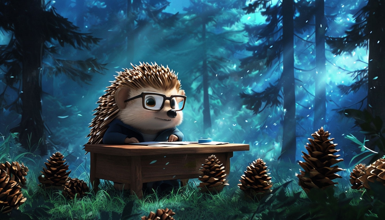 Intellectual Hedgehog in Serene Forest Setting Art