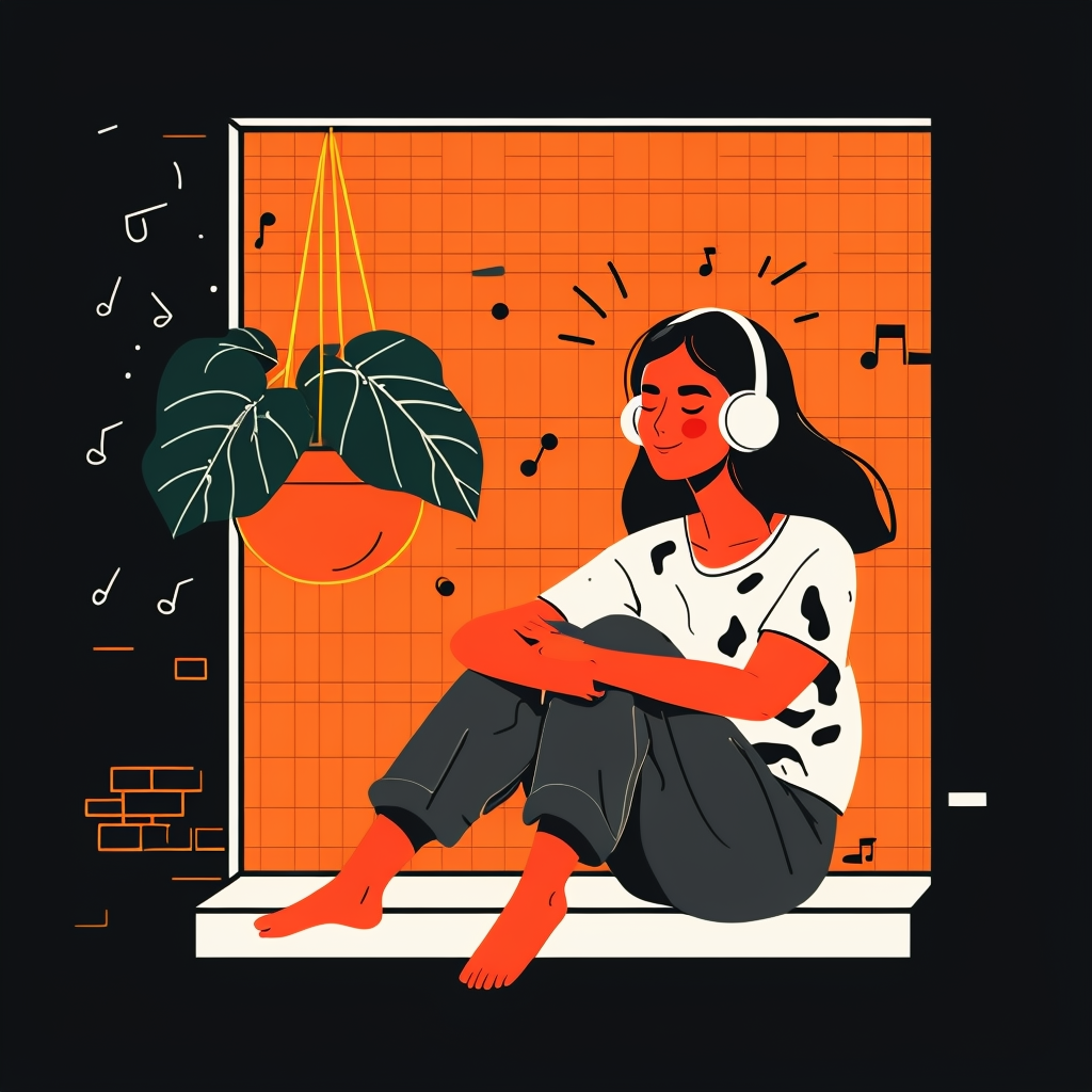 Modern Minimalist Woman Listening to Music Illustration