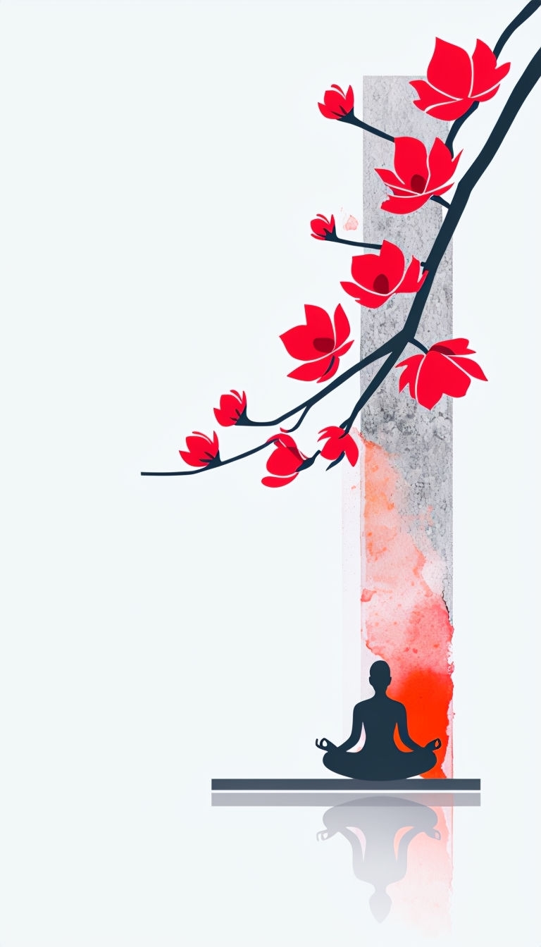 Serene Zen-Inspired Meditative Design with Red Flowers Phone Case Cover