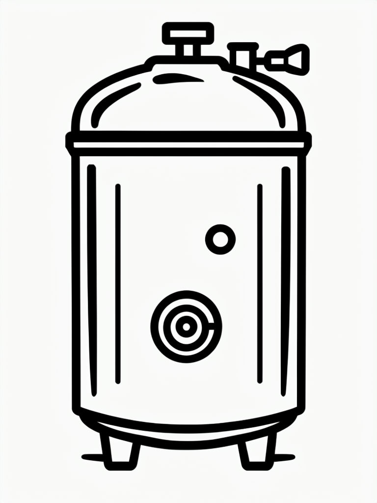 Minimalist Black Line Drawing of a Water Heater Coloring Book Page