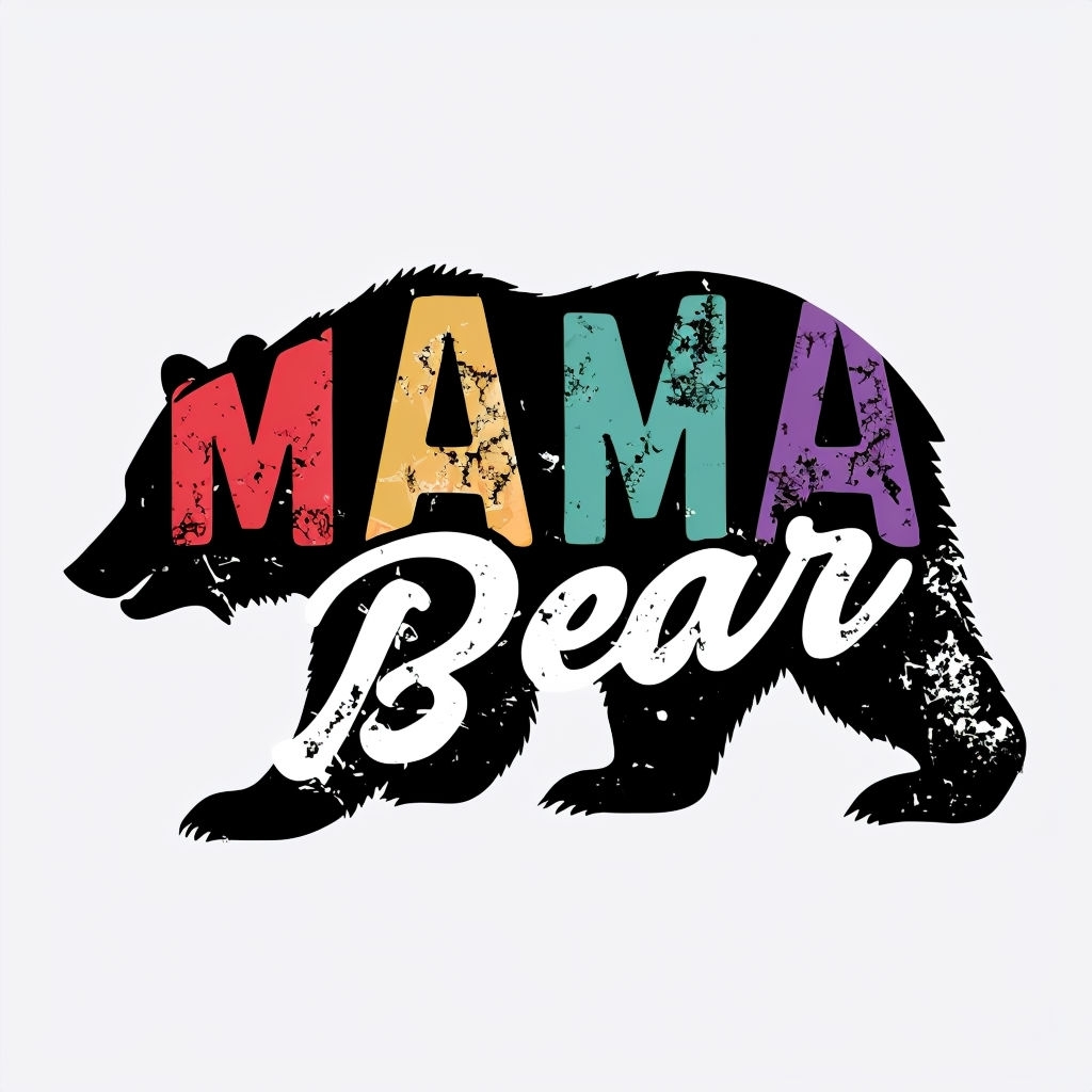 Colorful MAMA Bear Silhouette Graphic T-Shirt