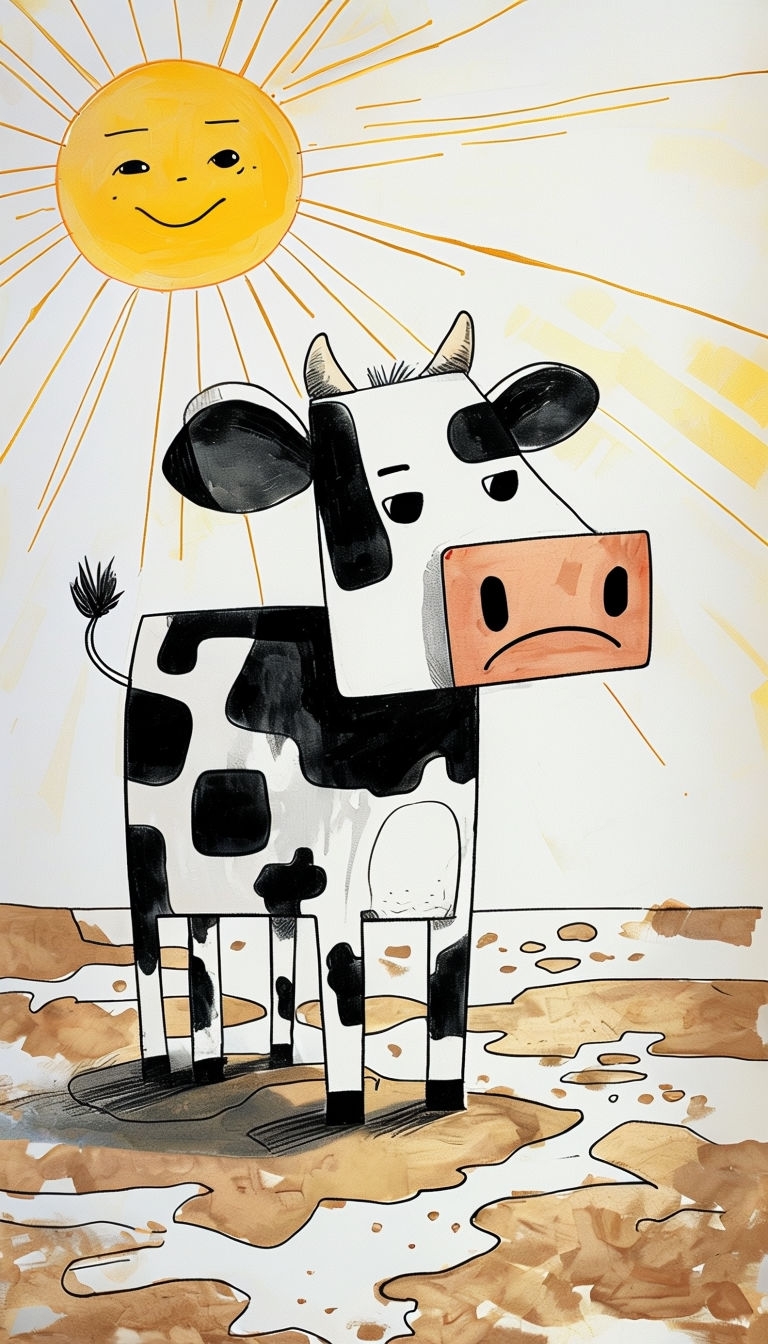 Whimsical Black and White Cow Cartoon Illustration Phone Case Cover