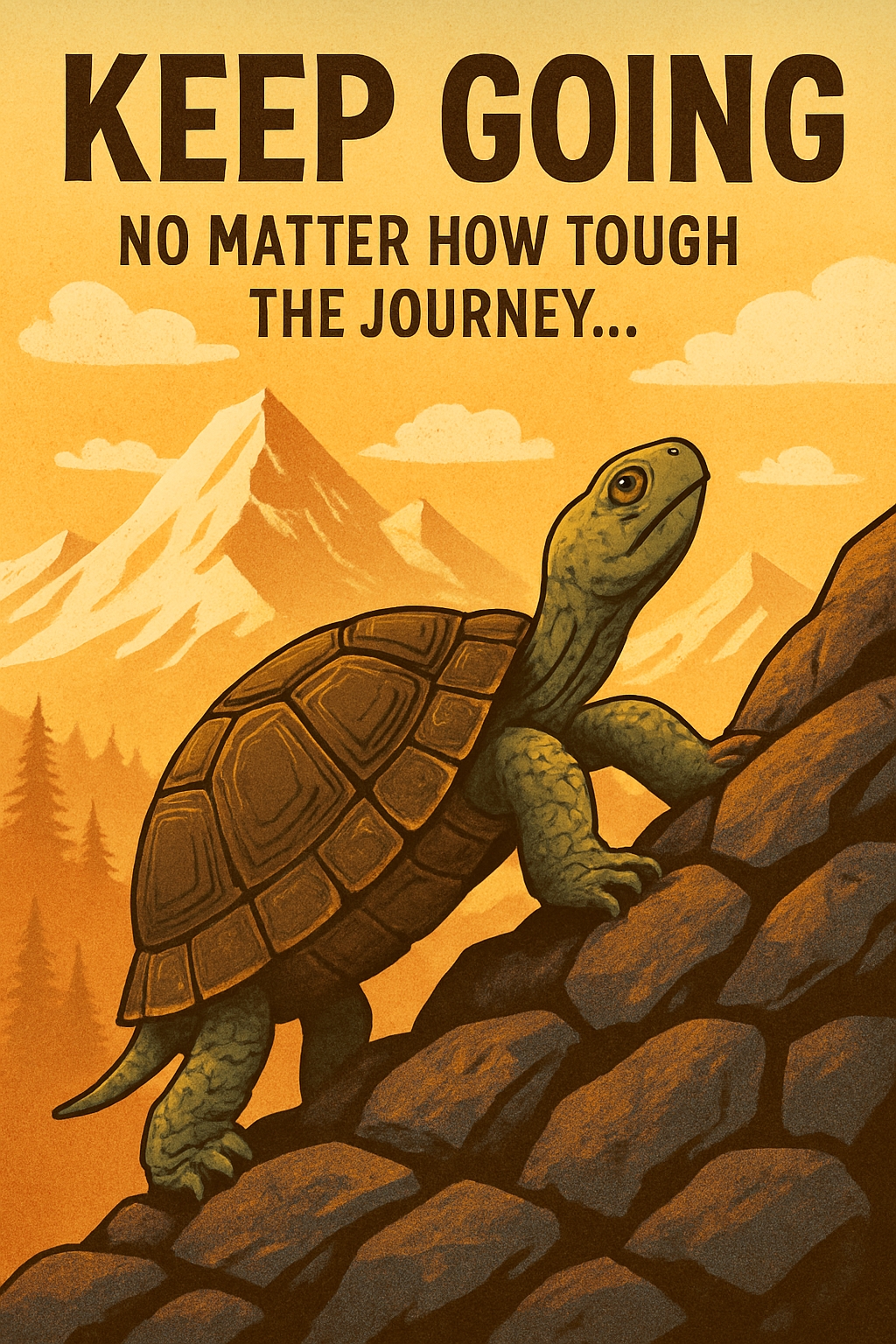 Determined Turtle Climbing Rocky Slope Motivational Poster