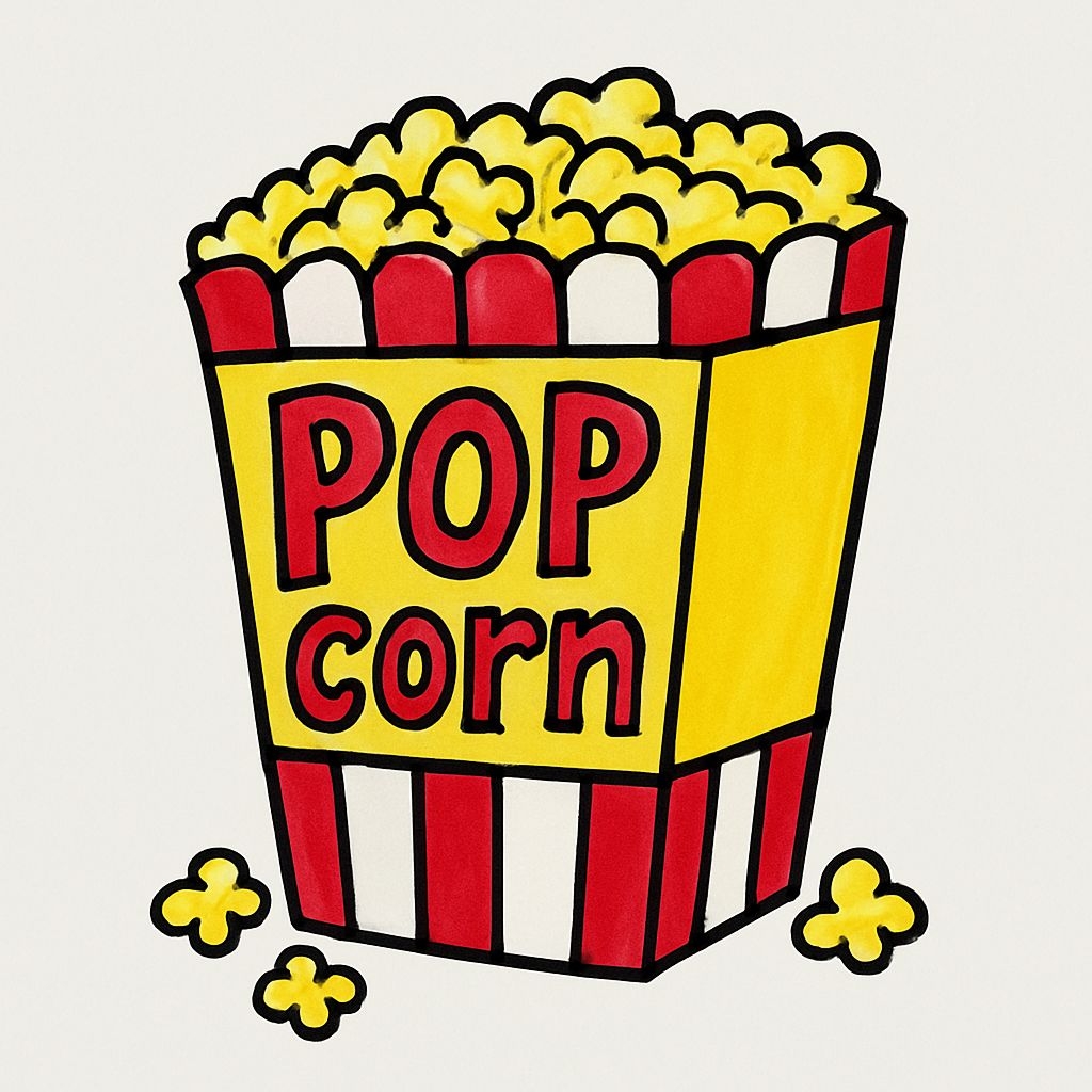Cartoon Red and White Striped Popcorn Cup Sticker