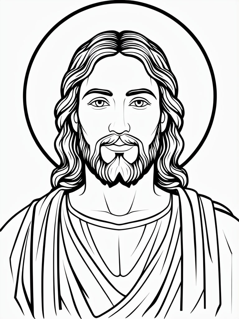 Serene Black and White Jesus Christ Line Drawing for Coloring Book Pages