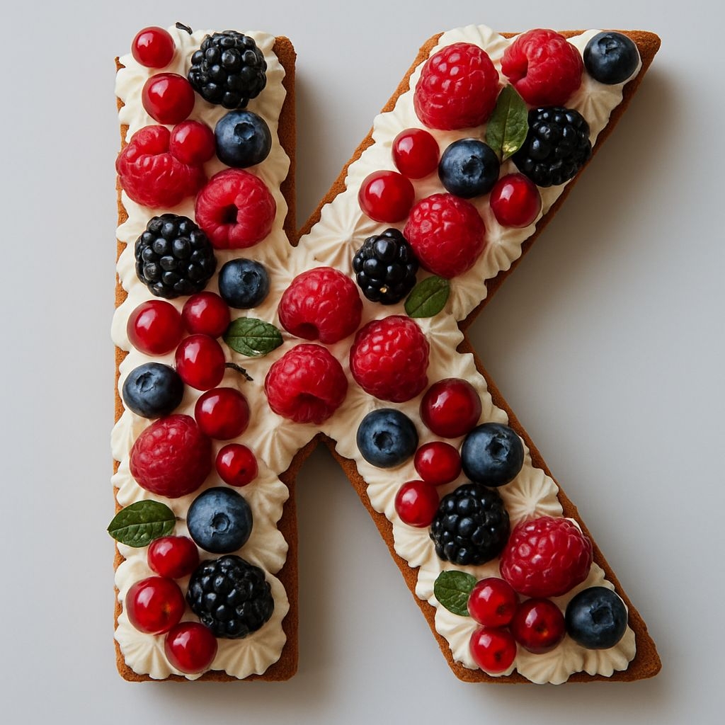 Delicious Decorative K Shaped Pastry with Fresh Berries Sticker