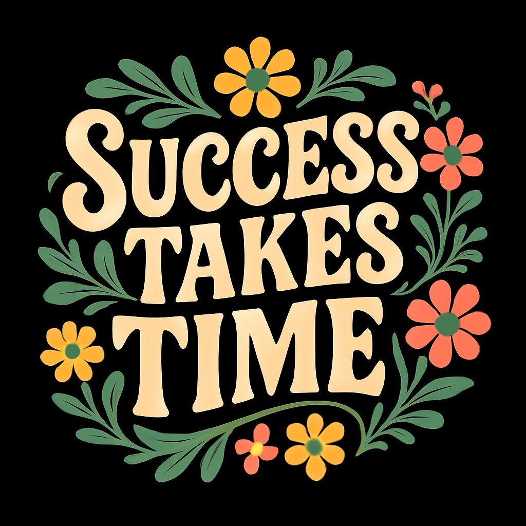 Inspirational Success Takes Time Floral Design T-Shirt