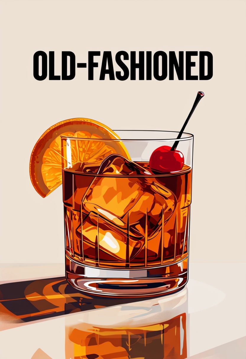 Classic Old-Fashioned Whiskey Cocktail Illustration Poster