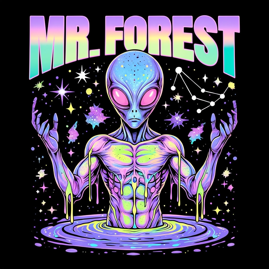 Psychedelic Alien Emergence with Cosmic Elements T-shirt