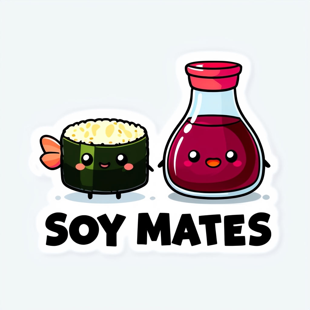 Cheerful Sushi Roll and Soy Sauce Bottle "Soy Mates" Sticker