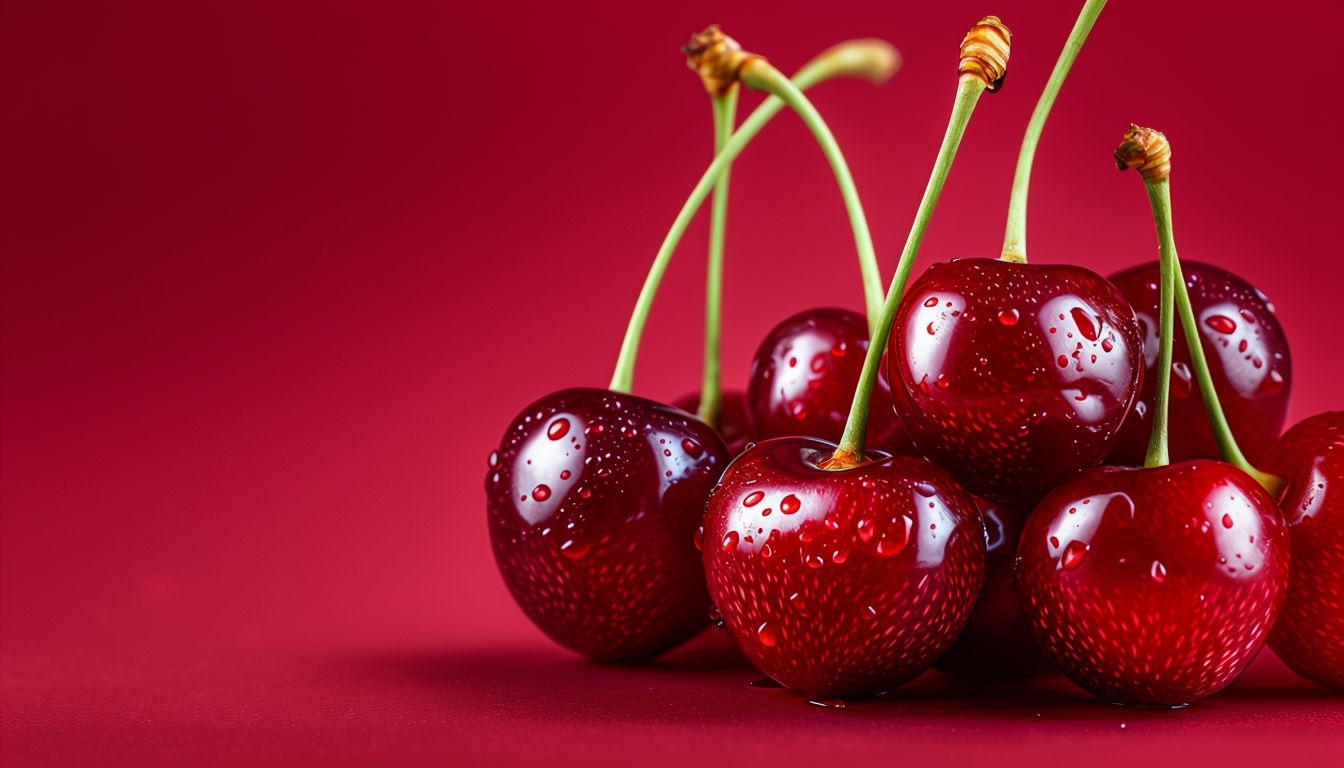 Vibrant Ripe Cherries Close-Up Photography Virtual Background