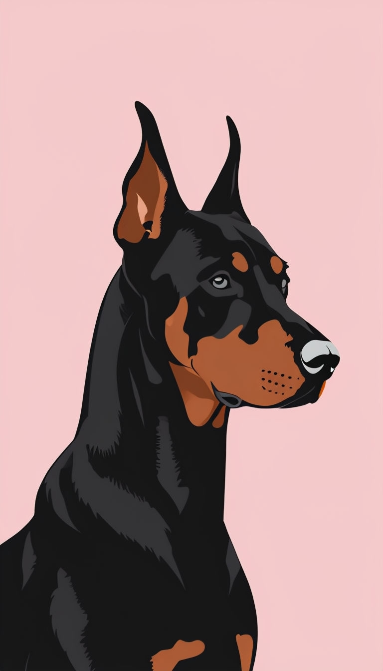 Minimalist Doberman Pinscher Illustration on Pink Phone Case Cover