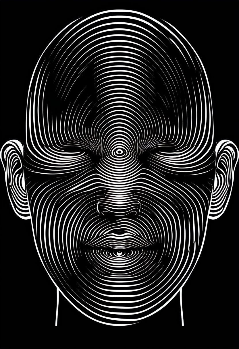 Stylized Black and White Human Face Optical Art Illustration Art