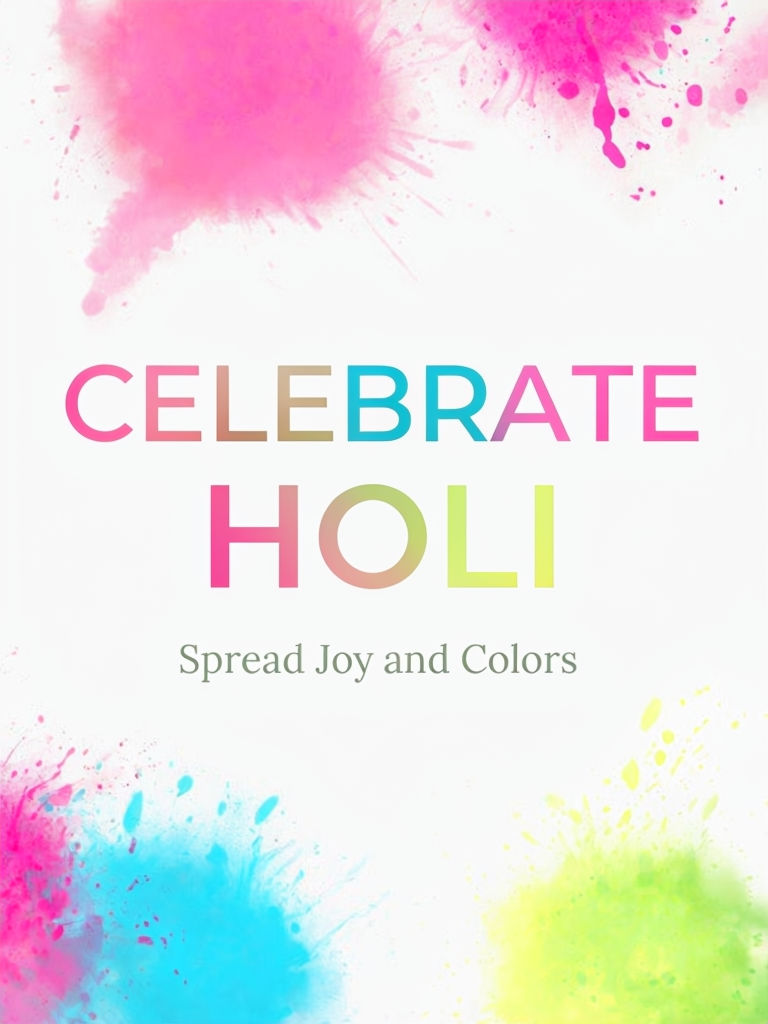 Vibrant Celebrate Holi Greeting Card with Colorful Powder Splashes