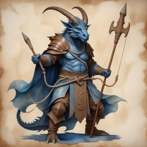 Blue dragonborn druid clad in brown robes by Rob Dolson - Playground