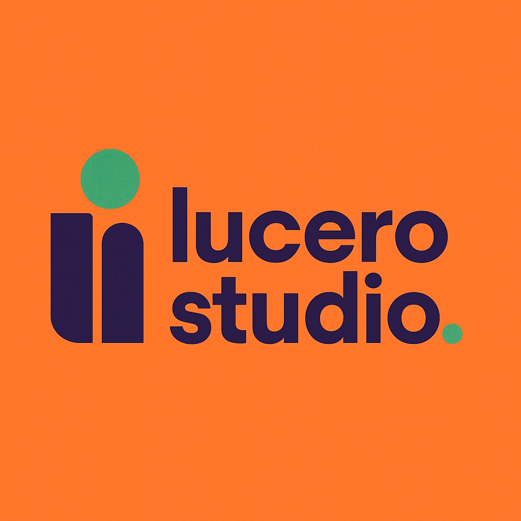 Modern Minimalist Lucero Studio Logo Design on Orange Background